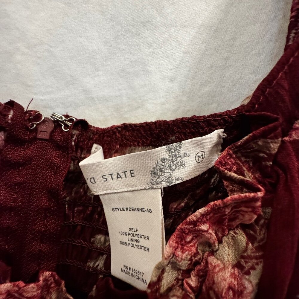 Altar'd State | Deane Floral Tiered Maxi Dress | Burgundy | Medium - Picture 3 of 7